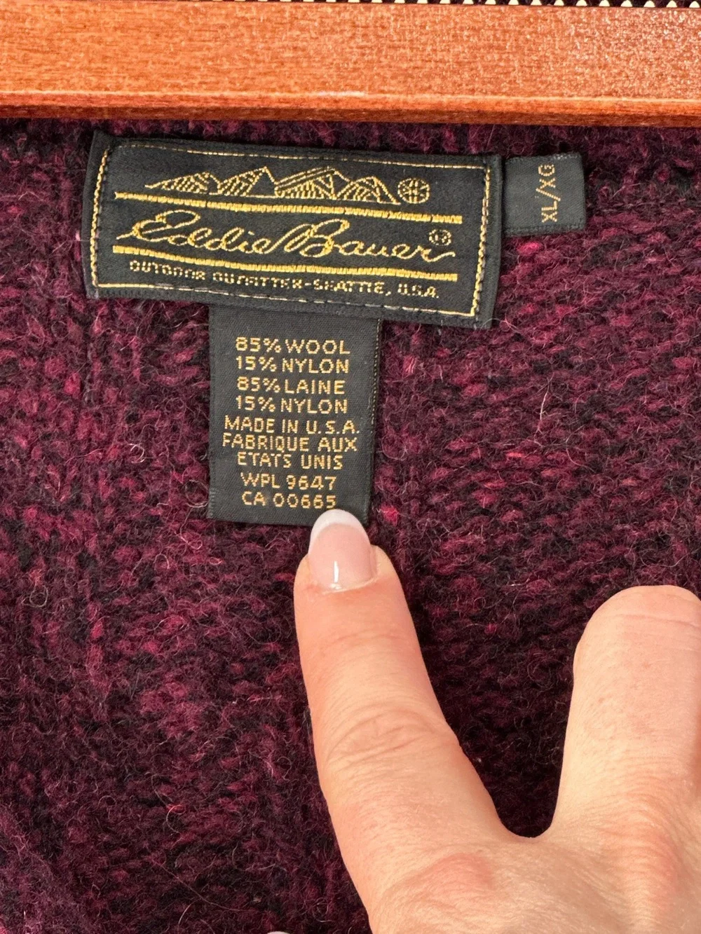 Eddie Bauer Vintage Shawl Collar Cable Knit Wool Cardigan Burgundy XL